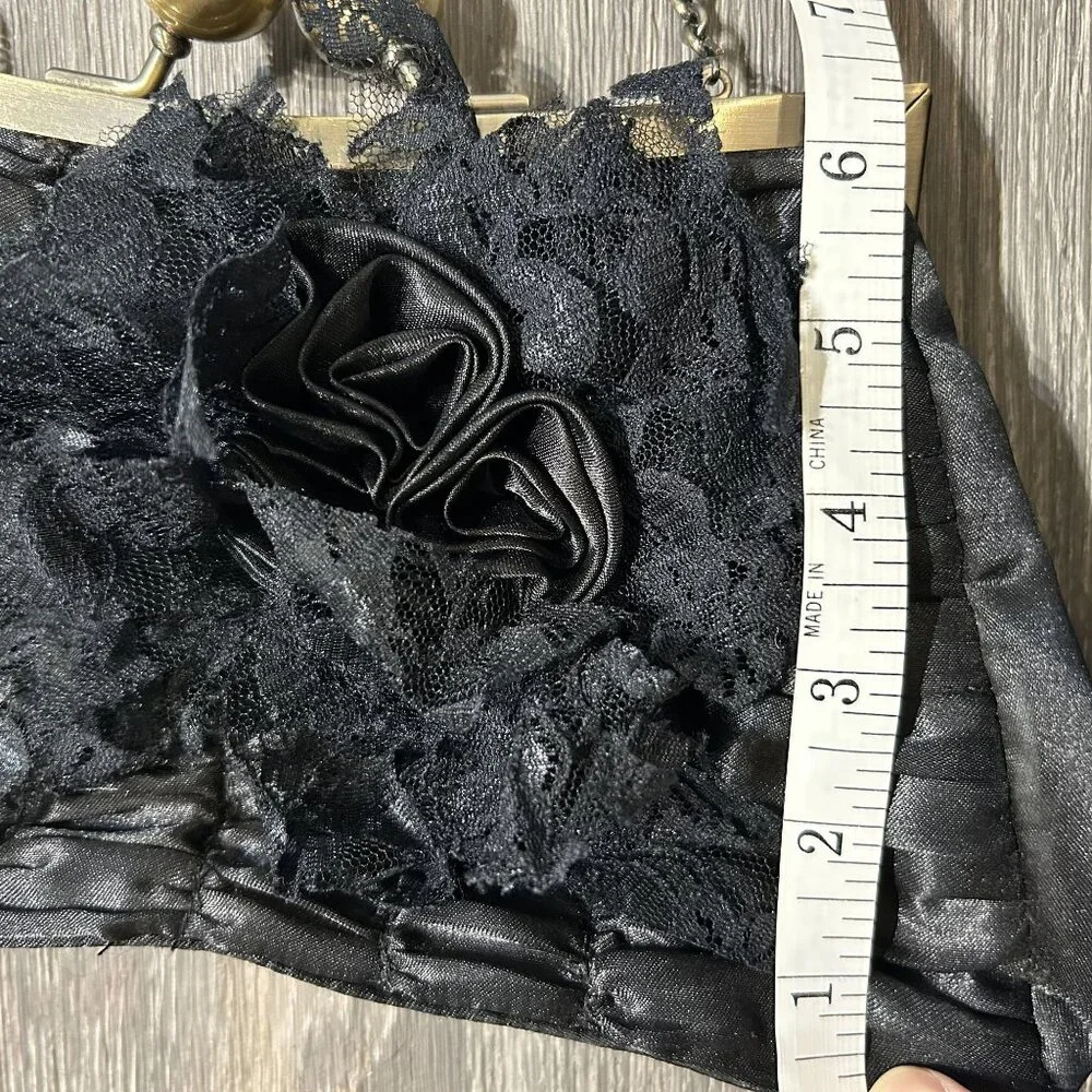 Vintage Black Flower Clutch Wallet Bag Kiss Lock Alt Style Whimsygoth Prom